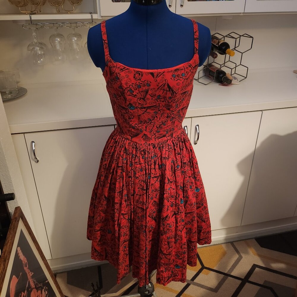 Pinup Couture Spanish Fans Jenny Dress Red Small